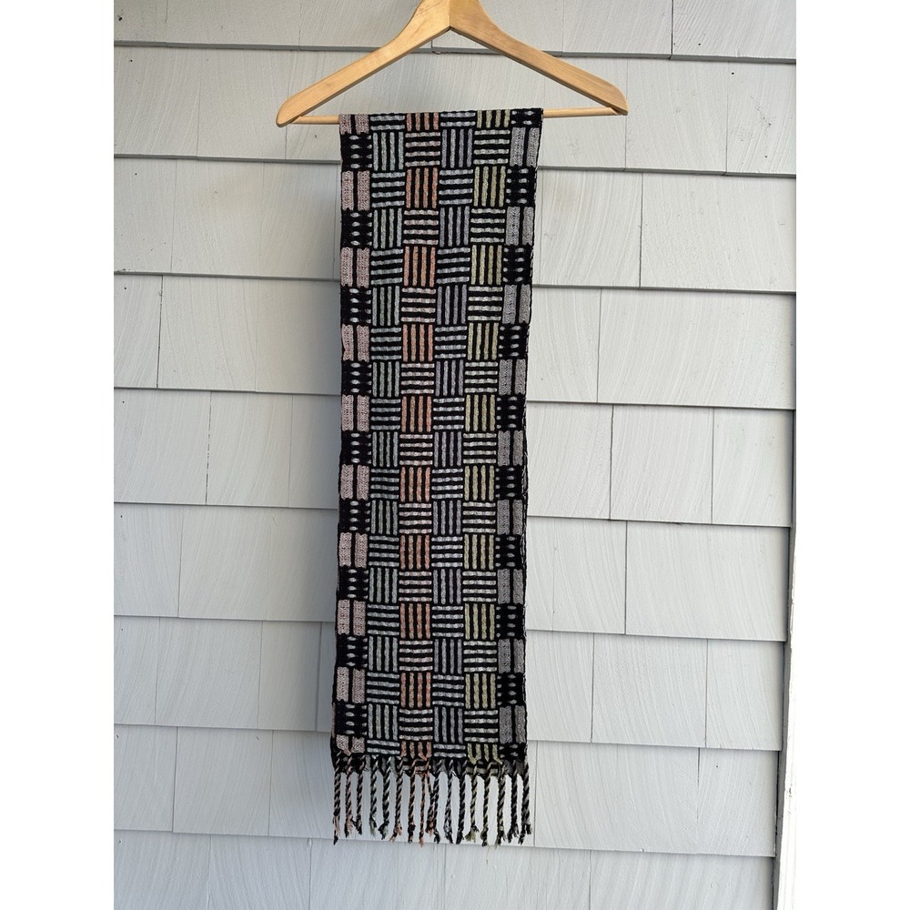 Muffy Young Handwoven Hand Dyed Silk Scarf Geometric Blocks Artisan 66"